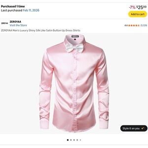 ZER0YAA Men’s Pink Satin Dress Shirt - Luxury Shiny Button-Up